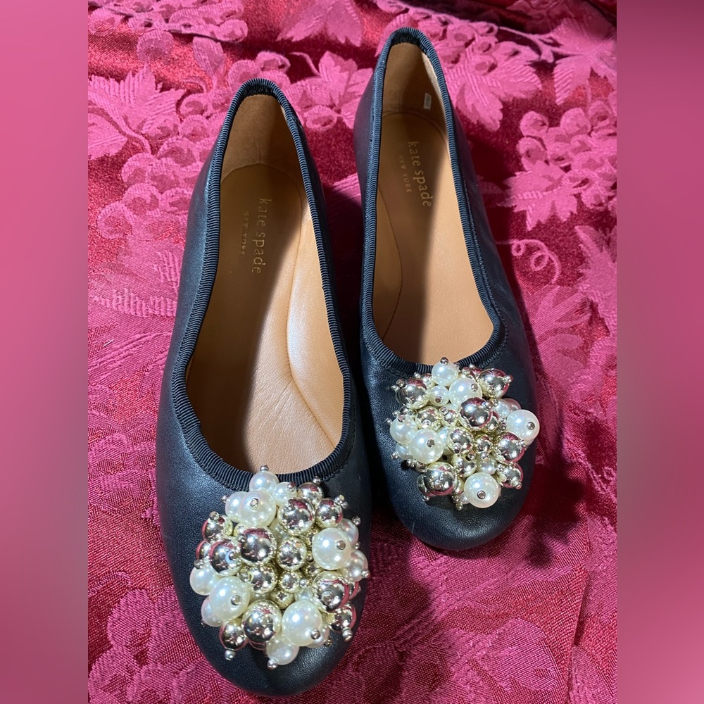 Kate Spade NY Women's Vilette Bead Embellished Ballet Flats Black. Size 5.5B